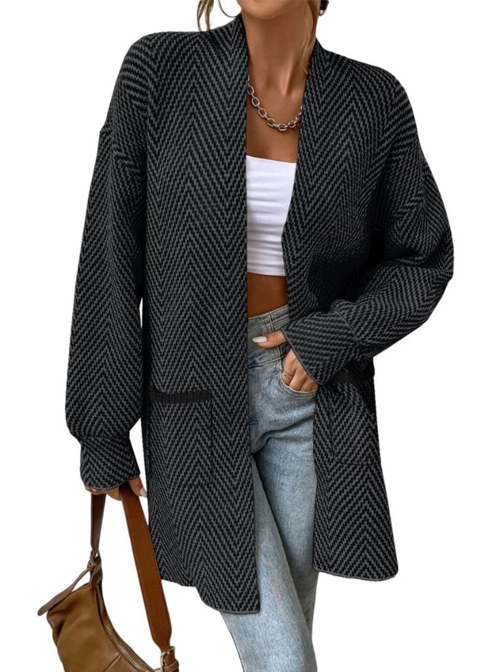 Women's Open Front Chevron Cardigan Sweaters